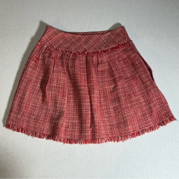 BCBG MaxAzria Cotton Wool Blend Tweed Mini Skirt in Candy Cane Red + Cream - Picture 1 of 12